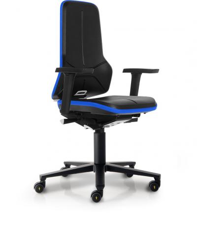 ESD Workplace Chair NEON 2 Multifunction Armrests ESD Work Chair Synchronous Mechanism Integral Foam ESD Flex Strip Blue Soft Castors Bimos Workplace Chairs Interstuhl